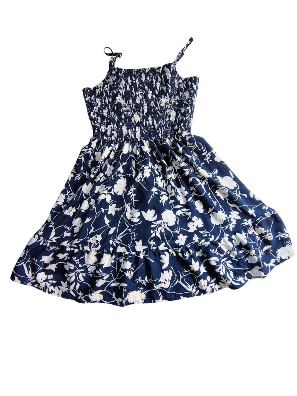 Gomorn Womens Floral Summer Dress Smocked Adjustable Straps Tiered Skirt Size L